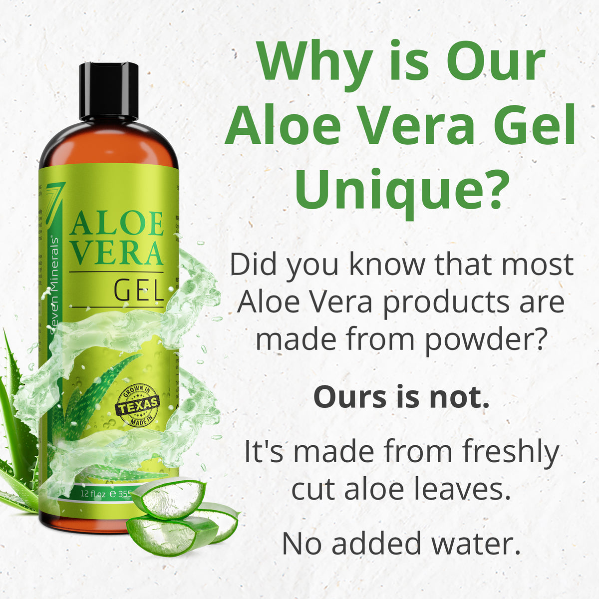Aloe Vera Gel - 98.7% Organic - with Freshly Cut Texas Grown Aloe - Big 12 fl oz