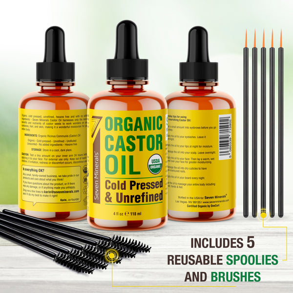 USDA Castor Oil 4oz with Eyebrow Kit - Seven Minerals