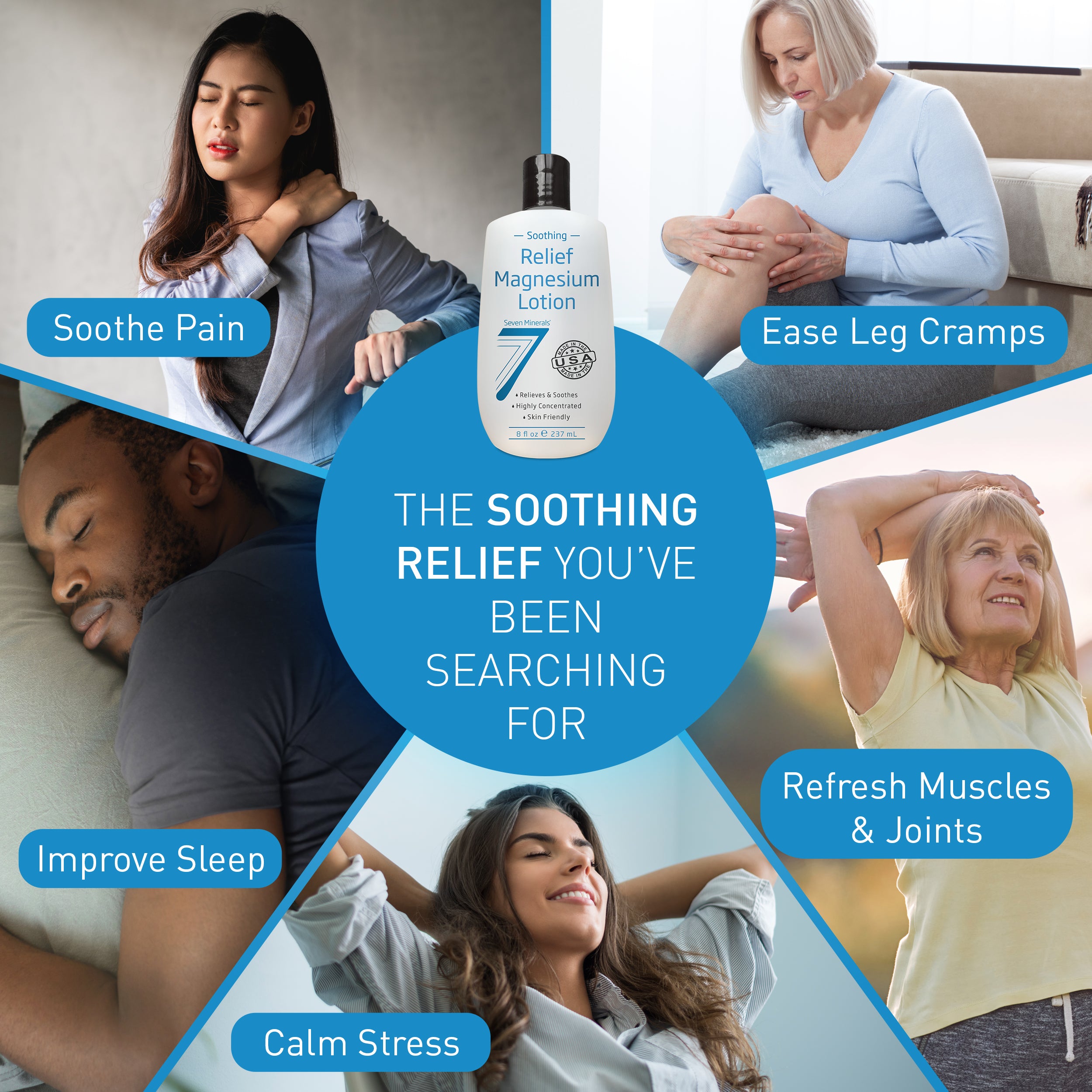 Magnesium Lotion for Soothing Relief and Relaxation - 8oz - Seven Minerals
