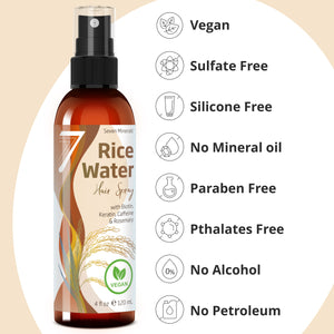 Rice Water Spray: vegan and free from sulfates, silicones, mineral oil, parabens, phthalates, alcohol and petroleum