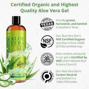 Aloe Vera Gel - 98.7% Organic - from Freshly Cut Texas Grown Aloe - Big 12 fl oz