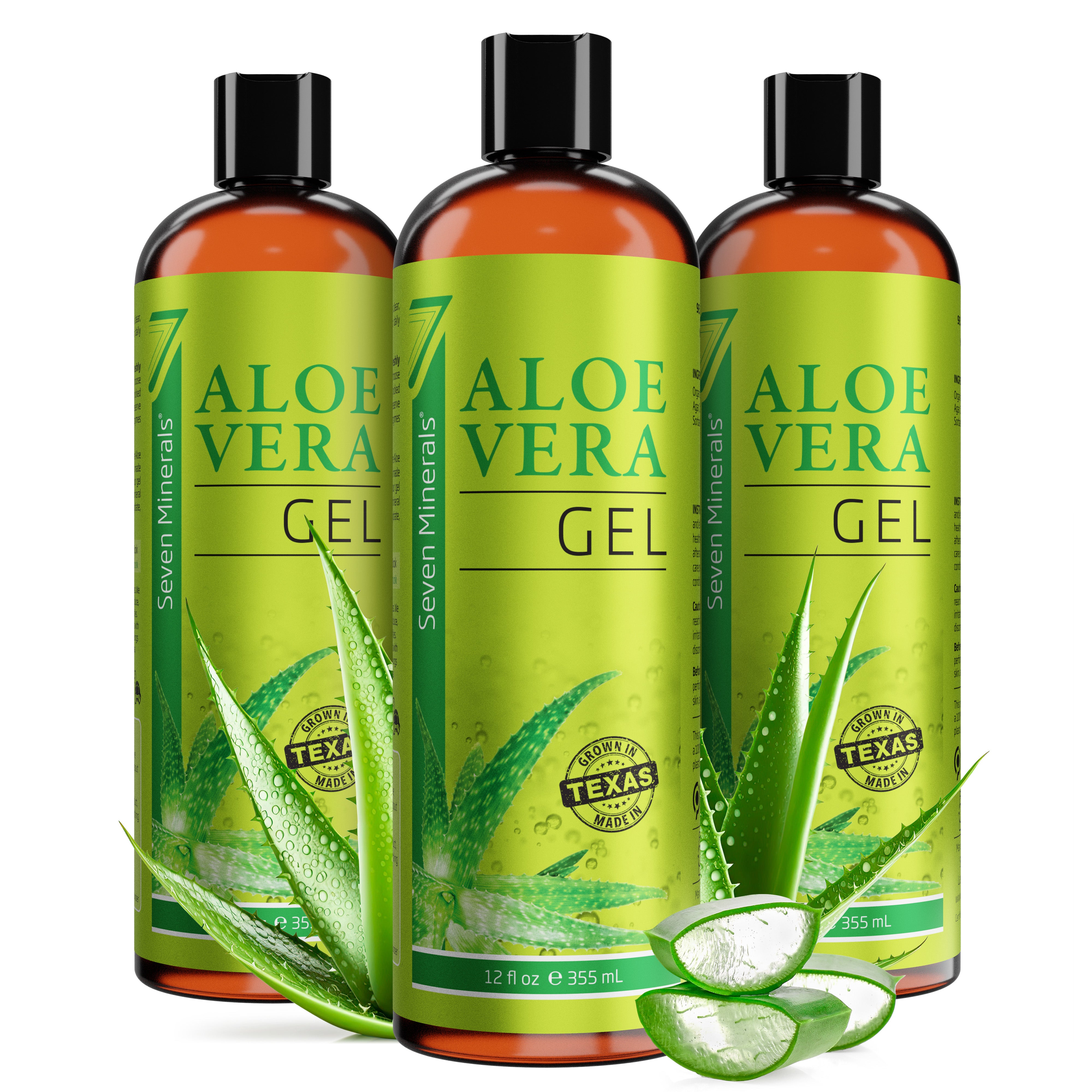 Aloe Vera Gel - 98.7% Organic - from Freshly Cut Texas Grown Aloe - Big 12 fl oz