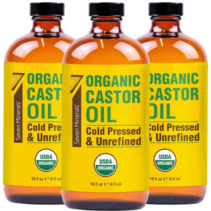 16oz Glass Bottle Castor Oil - USDA Organic - Cold Pressed - Unrefined - Hexane Free