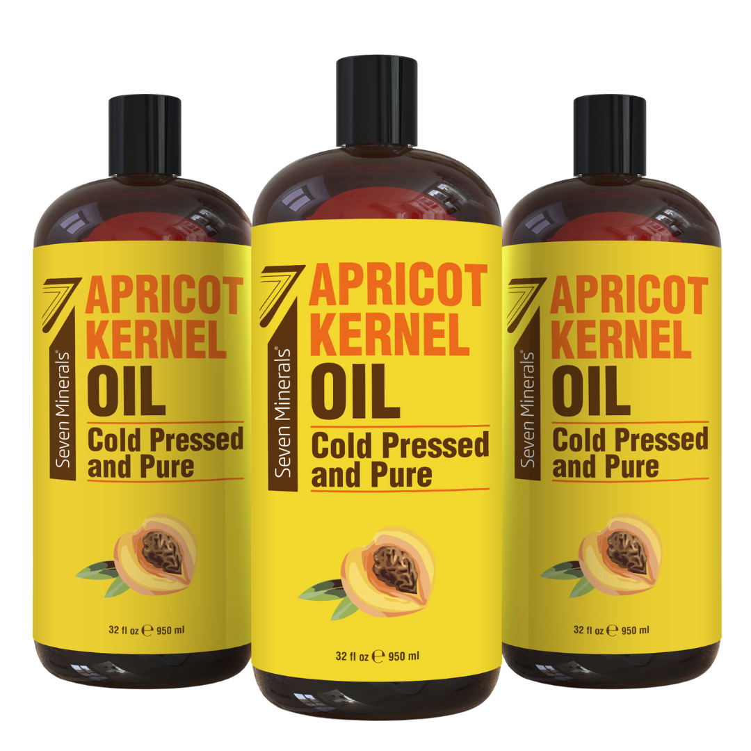 Seven Minerals Pure Cold Pressed Apricot Kernel Oil - Big 32 fl oz Bottle - Non-GMO, Hexane Free, Natural & Lightweight Moisturizer for All Skin Types