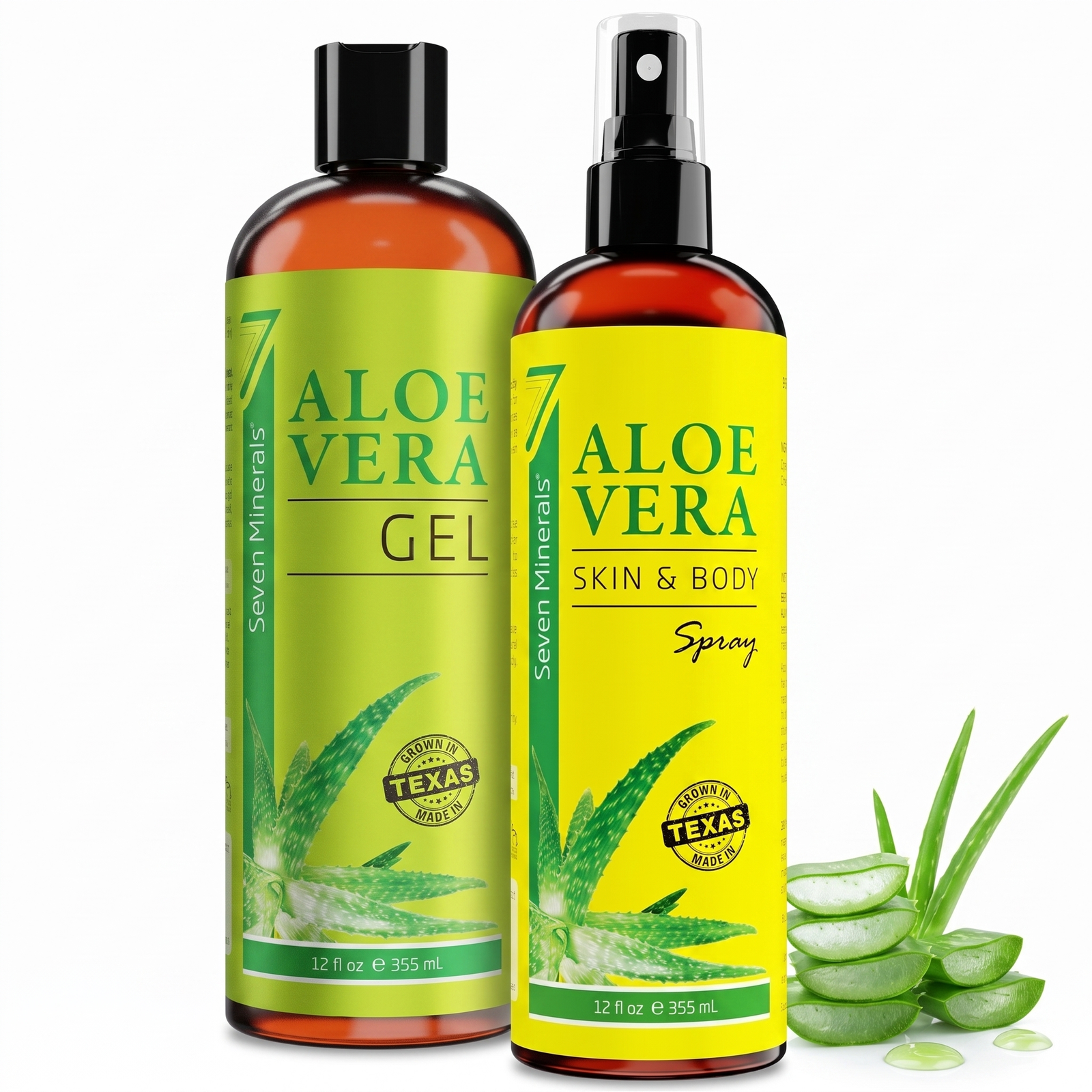 After-Sun Aloe Rescue bundle — Seven Minerals Aloe Vera Gel and Aloe Vera Skin & Body Spray, both 12 fl oz