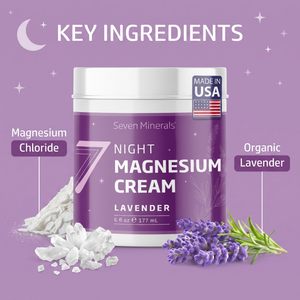 Lavender Night Magnesium Cream key ingredients: magnesium chloride, organic lavender