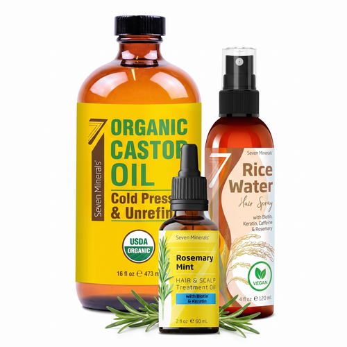 Hair Growth Ritual Kit — USDA Organic Castor Oil, Rosemary Oil, Rice Water Biotin Spray