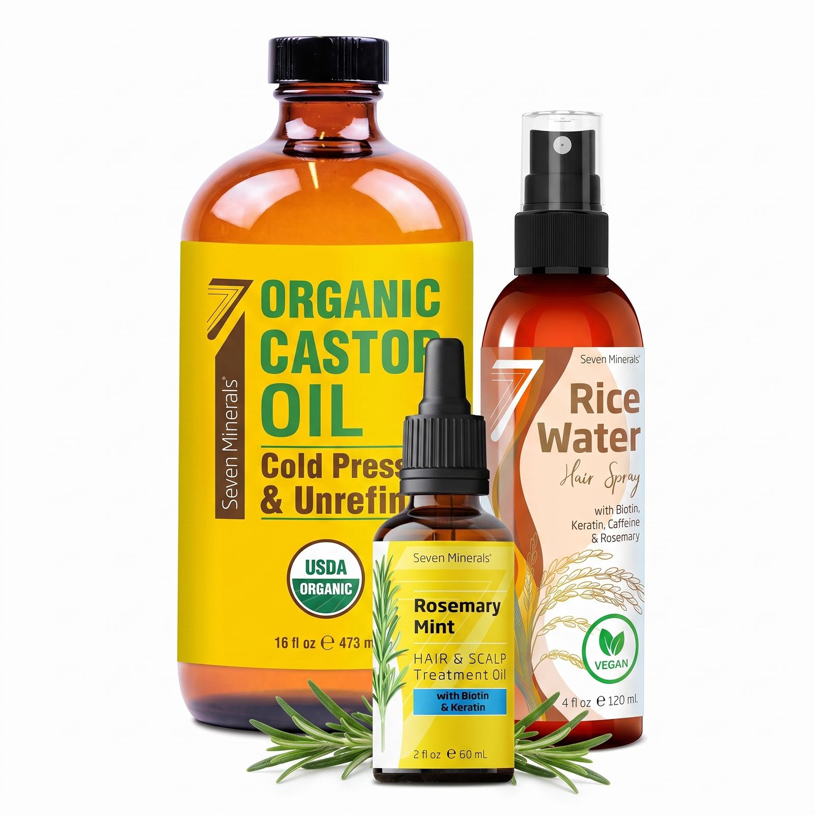 Hair Growth Ritual Kit — USDA Organic Castor Oil, Rosemary Oil, Rice Water Biotin Spray