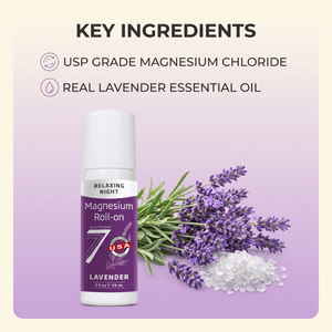 Key ingredients in the Lavender Magnesium Roll-On: USP grade magnesium chloride and real lavender essential oil