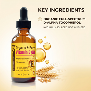Key ingredient in Ultra Pure Vitamin E Oil: organic full-spectrum D-alpha tocopherol, naturally sourced not synthetic