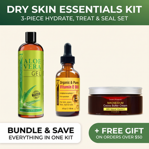 Dry Skin Essentials Kit, a 3-piece hydrate, treat and seal set — bundle and save, everything in one kit, plus a free gift on orders over $50