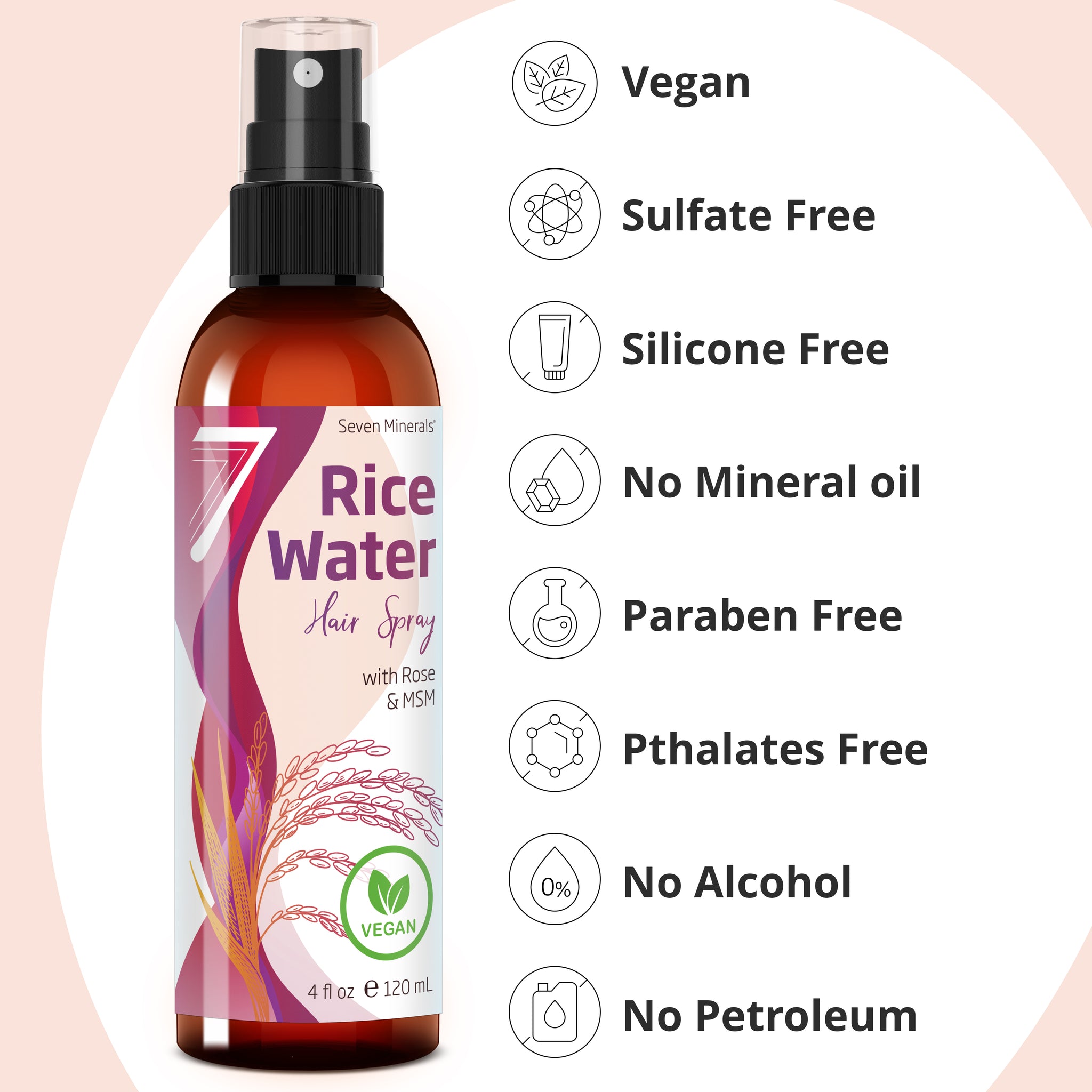 Rice Water Spray 4oz Rose - Seven Minerals