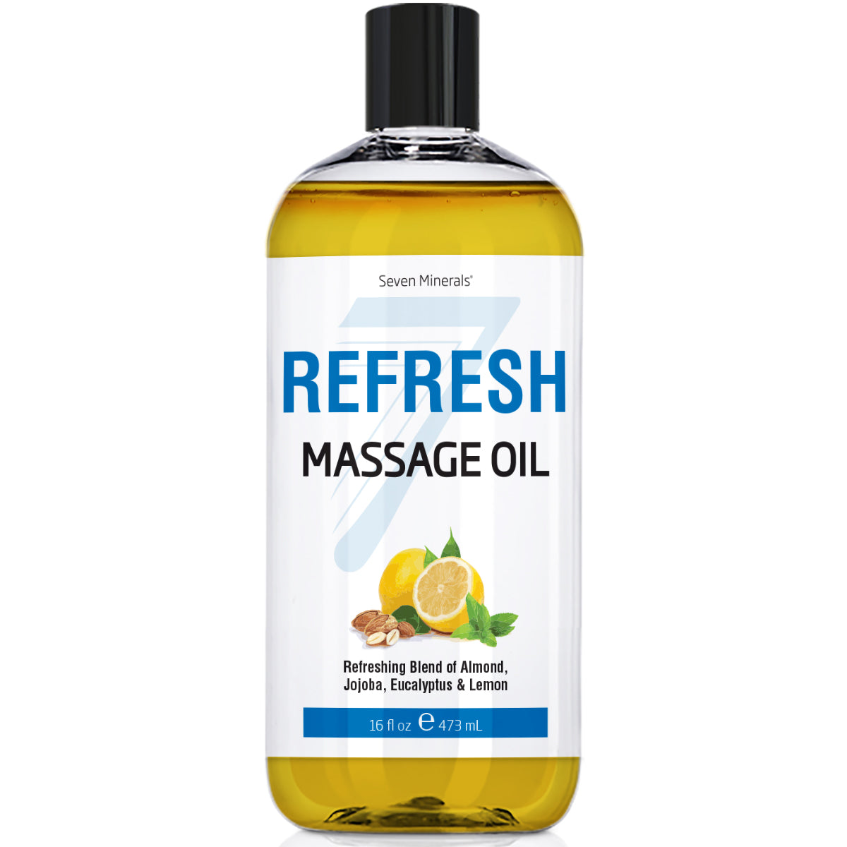 New Refreshing Massage Oil for Massage Therapy - Big 16oz Bottle - Ideal for Professional or at-Home Body Massage. Soothing Natural Blend of Almond, Jojoba, Eucalyptus, Lemon, & Vitamin E