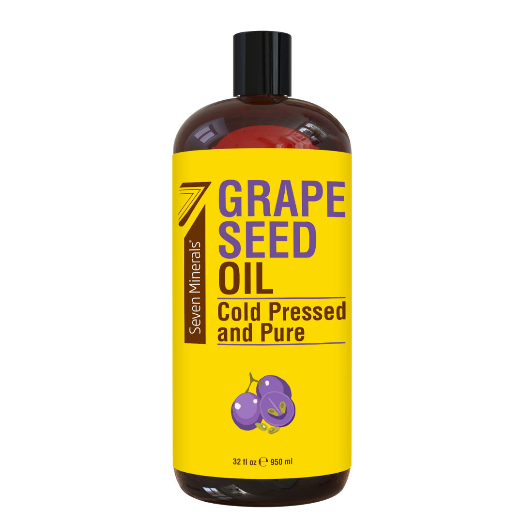 Pure Cold Pressed Grapeseed Oil - Big 32 fl oz Bottle - Non-GMO, Hexan - Seven Minerals Pure Cold Pressed Grapeseed Oil - Big 32 fl oz Bottle - Non-GMO, Hexan - Seven Minerals
