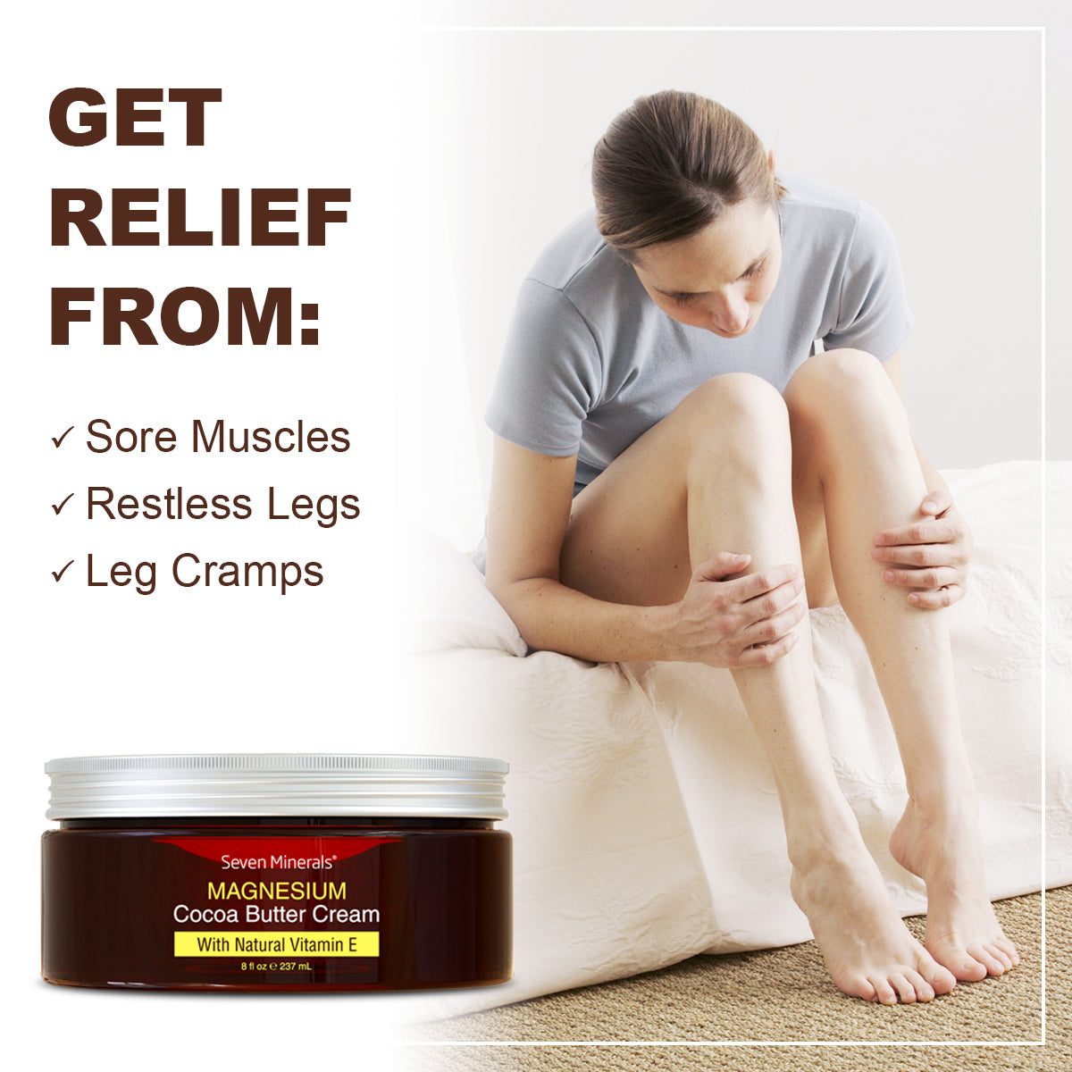 Magnesium Cream with Organic Cocoa Butter and Natural Vitamin E, 8oz