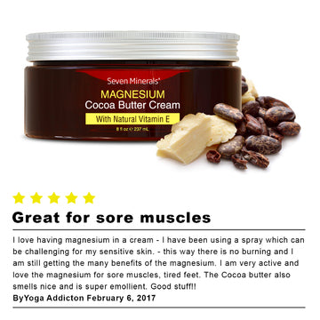 Magnesium Cream with Organic Cocoa Butter and Natural Vitamin E, 8oz